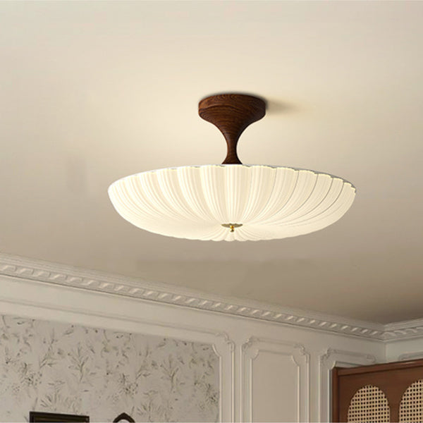 Contemporary Nordic Round Striped Acrylic Shade Iron Frame LED Semi-flush Mount Ceiling Light for Bedroom