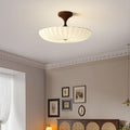Contemporary Nordic Round Striped Acrylic Shade Iron Frame LED Semi-flush Mount Ceiling Light for Bedroom