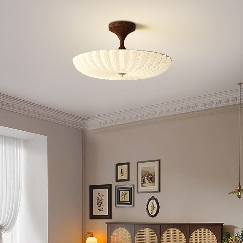 Contemporary Nordic Round Striped Acrylic Shade Iron Frame LED Semi-flush Mount Ceiling Light for Bedroom