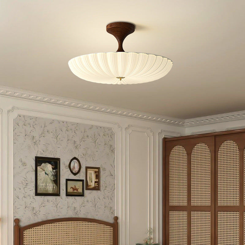 Contemporary Nordic Round Striped Acrylic Shade Iron Frame LED Semi-flush Mount Ceiling Light for Bedroom