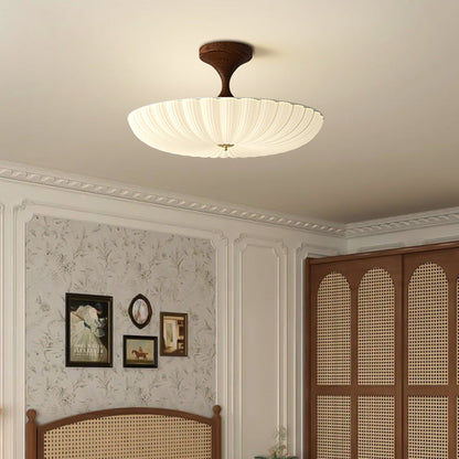 Contemporary Nordic Round Striped Acrylic Shade Iron Frame LED Semi-flush Mount Ceiling Light for Bedroom