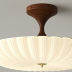 Contemporary Nordic Round Striped Acrylic Shade Iron Frame LED Semi-flush Mount Ceiling Light for Bedroom