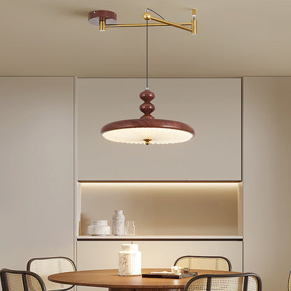 Contemporary Nordic Swingable Round Oval Beads Pleated PVC Shade Iron LED Pendant Light For Living Room
