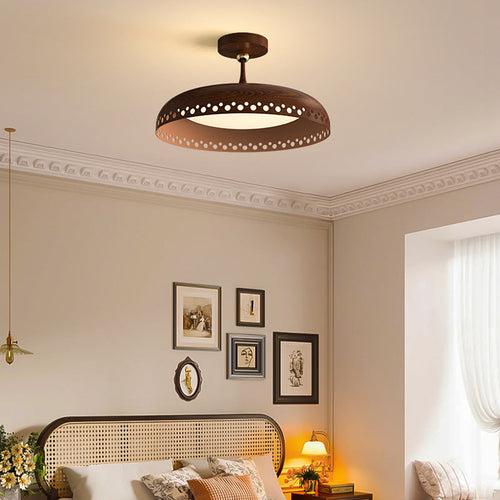 Contemporary Creative Round Disc Hollow Out Iron Frame Acrylic Shade LED Semi-Flush Mount Ceiling Light For Bedroom