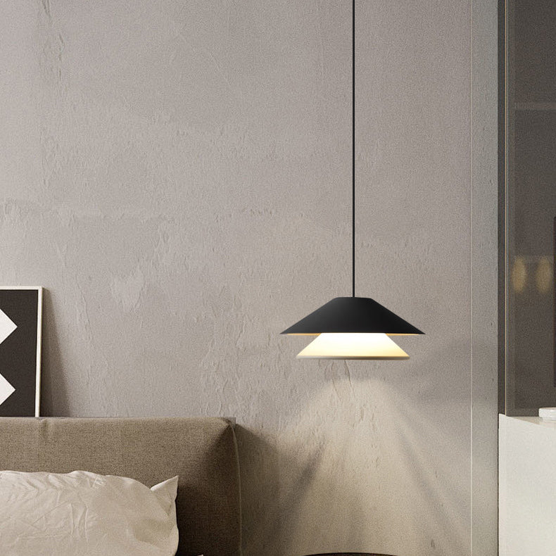 Contemporary Nordic Liftable Double Triangle Round Aluminum LED Pendant Light For Bedroom