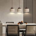 Traditional Vintage Cylinder Wood Travertine 1-light Pendant Light for Bedroom BulbSquare