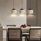 Traditional Vintage Cylinder Wood Travertine 1-light Pendant Light for Bedroom BulbSquare