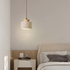 Traditional Vintage Cylinder Wood Travertine 1-light Pendant Light for Bedroom BulbSquare