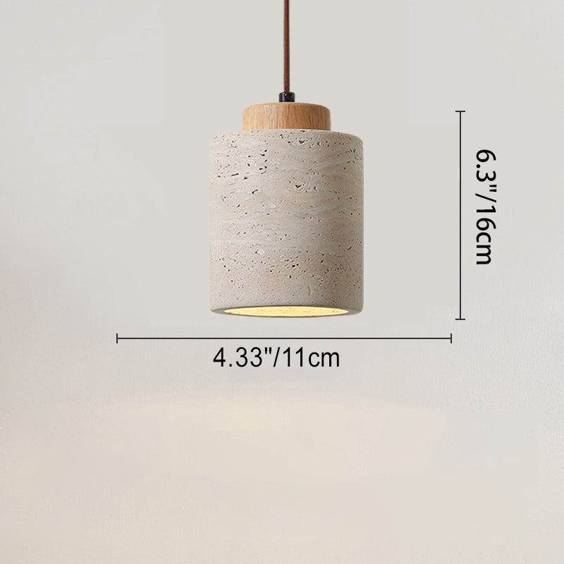 Traditional Vintage Cylinder Wood Travertine 1-light Pendant Light for Bedroom BulbSquare