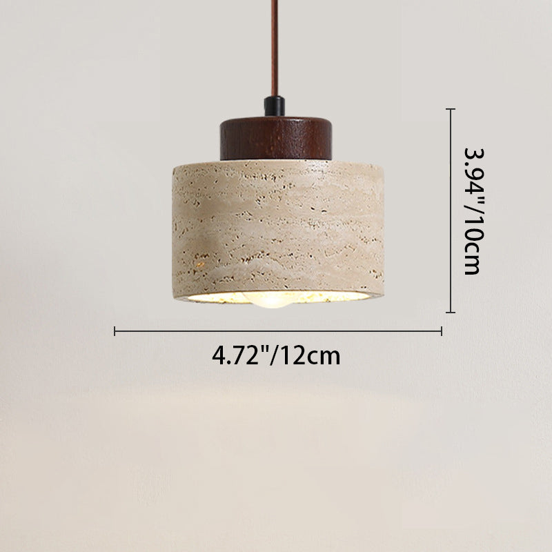 Traditional Vintage Cylinder Wood Travertine 1-light Pendant Light for Bedroom BulbSquare