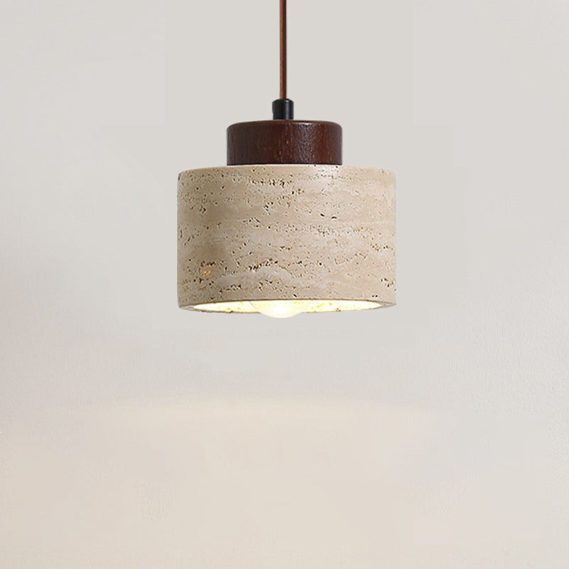 Traditional Vintage Cylinder Wood Travertine 1-light Pendant Light for Bedroom BulbSquare