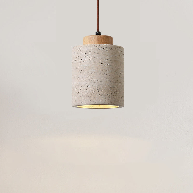Traditional Vintage Cylinder Wood Travertine 1-light Pendant Light for Bedroom BulbSquare