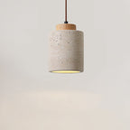 Traditional Vintage Cylinder Wood Travertine 1-light Pendant Light for Bedroom BulbSquare