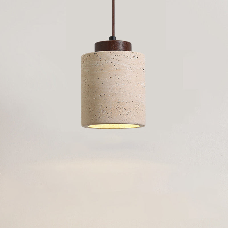 Traditional Vintage Cylinder Wood Travertine 1-light Pendant Light for Bedroom BulbSquare