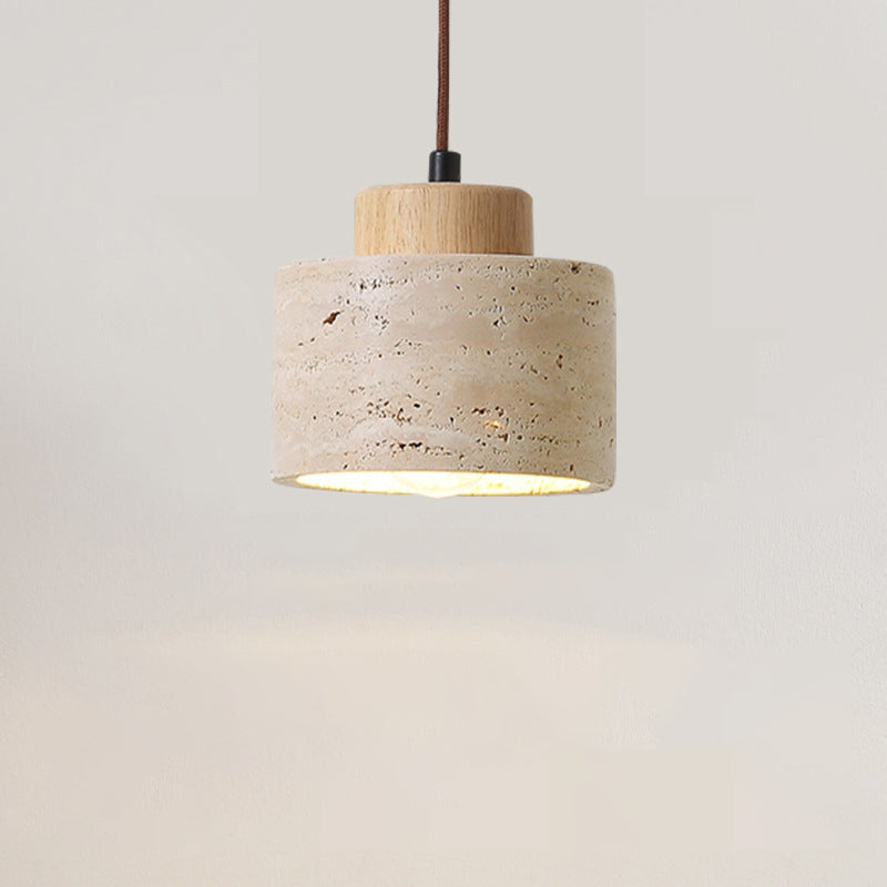 Traditional Vintage Cylinder Wood Travertine 1-light Pendant Light for Bedroom BulbSquare