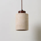 Traditional Vintage Cylinder Wood Travertine 1-light Pendant Light for Bedroom BulbSquare