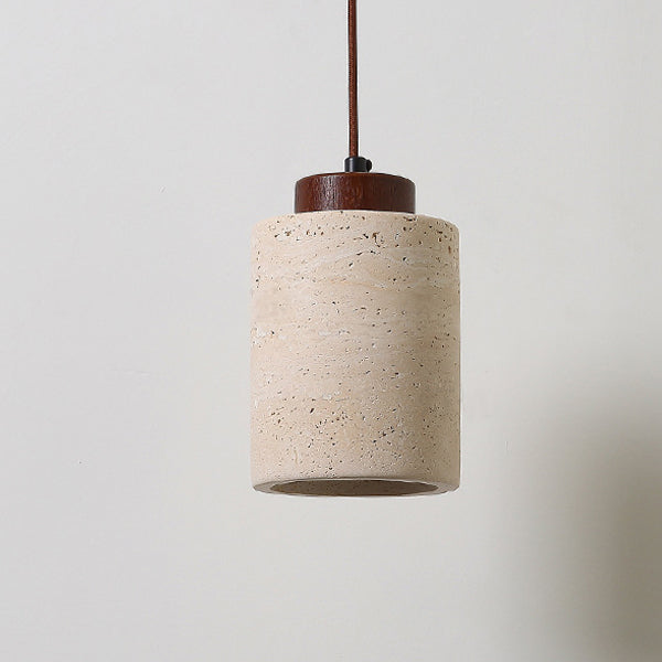 Traditional Vintage Cylinder Wood Travertine 1-light Pendant Light for Bedroom BulbSquare