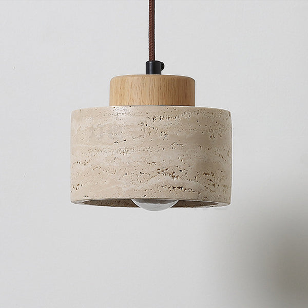 Traditional Vintage Cylinder Wood Travertine 1-light Pendant Light for Bedroom BulbSquare