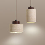 Traditional Vintage Cylinder Wood Travertine 1-light Pendant Light for Bedroom BulbSquare