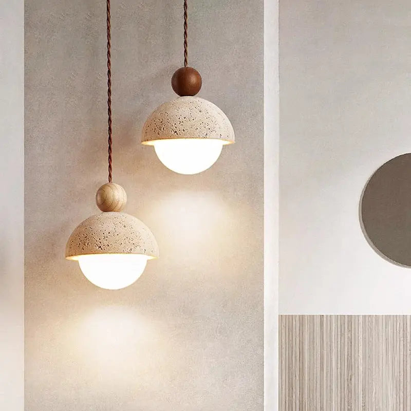 Traditional Japanese Multi Orb Wood Travertine 1-light Pendant Light for Living Room modern luxury lighting fixture