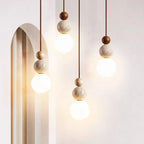 Traditional Japanese Multi Orb Wood Travertine 1-light Pendant Light for Living Room Lumendat