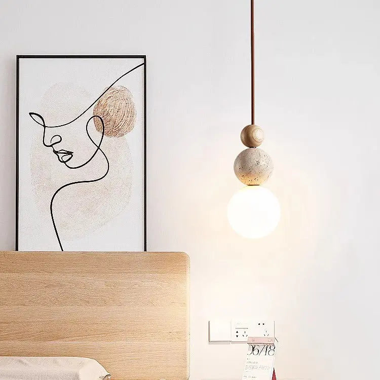 Traditional Japanese Multi Orb Wood Travertine 1-light Pendant Light for Living Room Lumendat