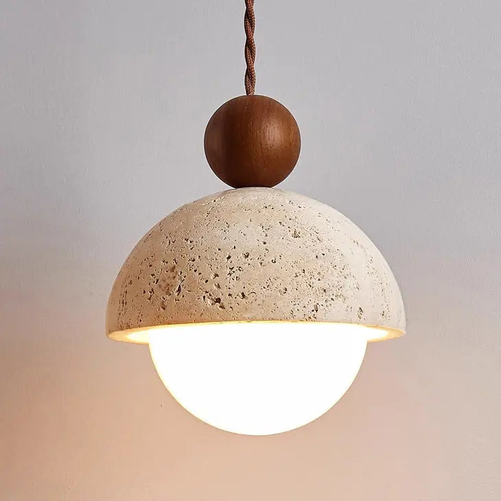 Traditional Japanese Multi Orb Wood Travertine 1-light Pendant Light for Living Room Lumendat