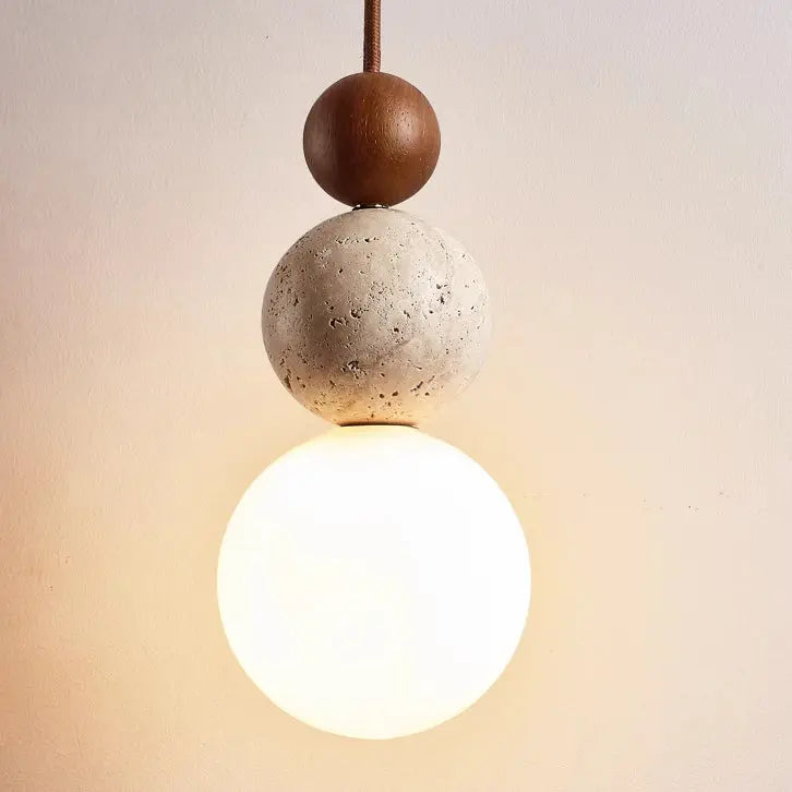 Traditional Japanese Multi Orb Wood Travertine 1-light Pendant Light for Living Room Lumendat