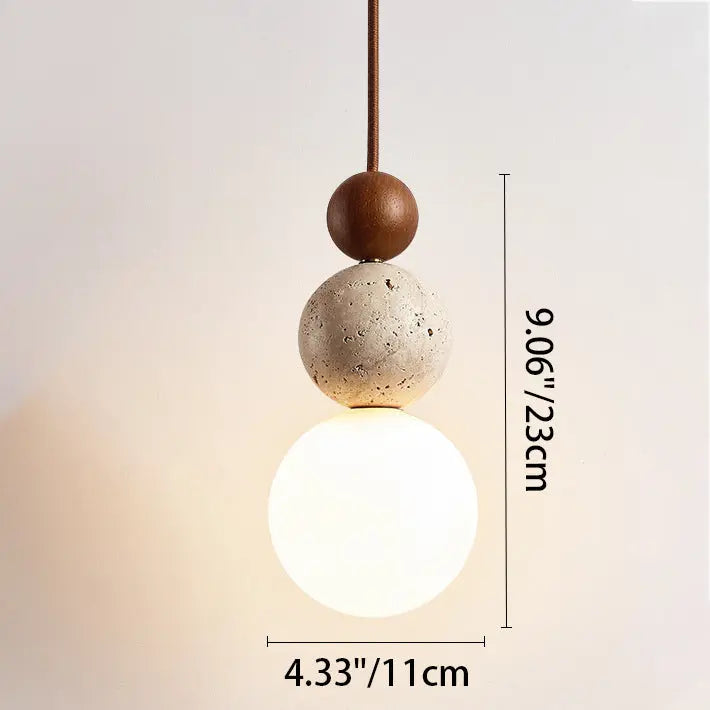 Traditional Japanese Multi Orb Wood Travertine 1-light Pendant Light for Living Room Lumendat