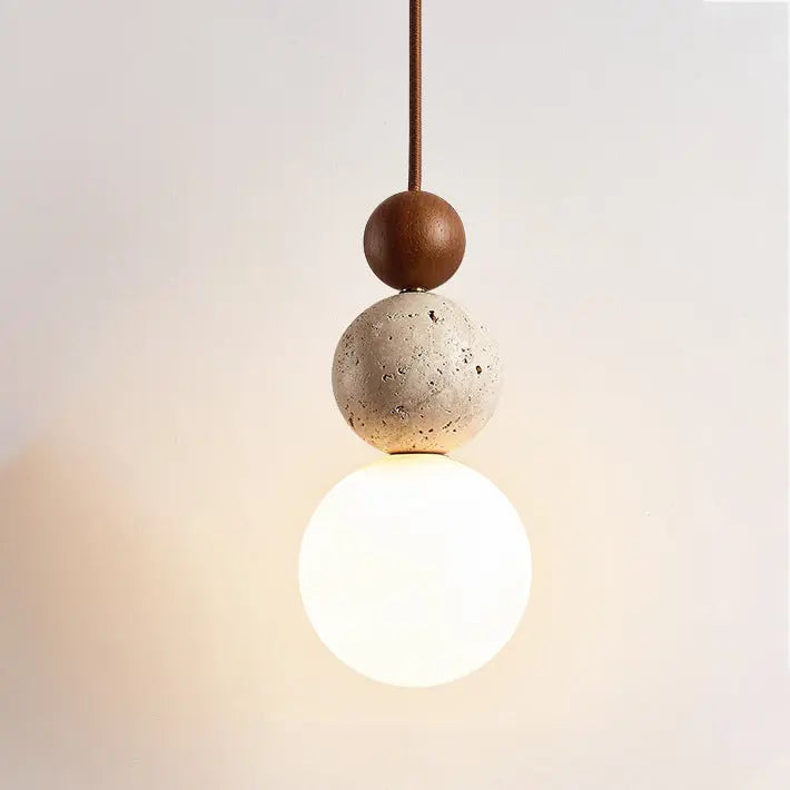 Traditional Japanese Multi Orb Wood Travertine 1-light Pendant Light for Living Room Lumendat