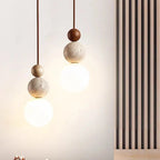 Traditional Japanese Multi Orb Wood Travertine 1-light Pendant Light for Living Room Lumendat