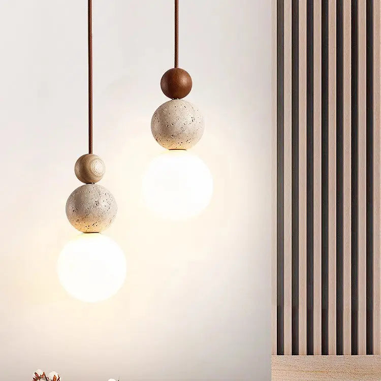 Traditional Japanese Multi Orb Wood Travertine 1-light Pendant Light for Living Room Lumendat