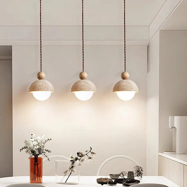 Traditional Japanese Multi Orb Wood Travertine 1-light Pendant Light for Living Room Lumendat
