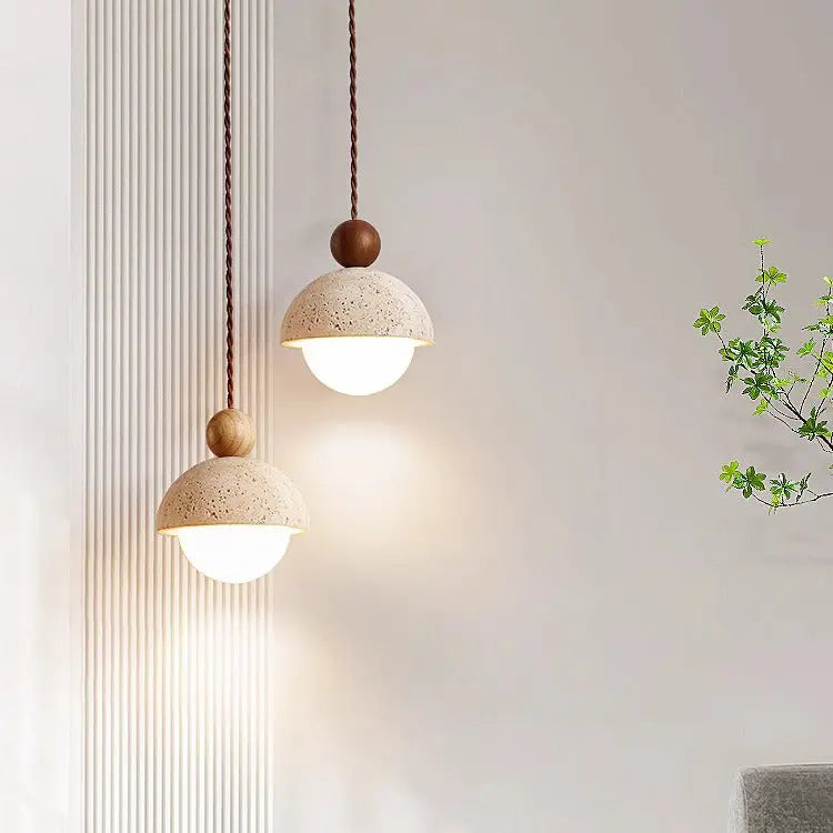 Traditional Japanese Multi Orb Wood Travertine 1-light Pendant Light for Living Room Lumendat