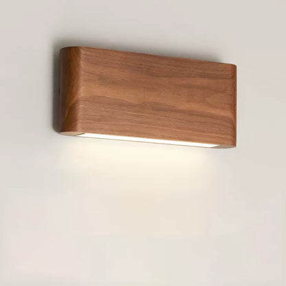 Modern Minimalist Rectangle Wood Aluminum PC Shade LED Wall Sconce Lamp For Bedroom
