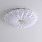 Modern Minimalist Round Flower Stripe Acrylic Shade Wood LED Flush Mount Ceiling Light for Bedroom