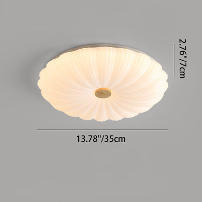Modern Minimalist Round Flower Stripe Acrylic Shade Wood LED Flush Mount Ceiling Light for Bedroom