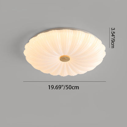 Modern Minimalist Round Flower Stripe Acrylic Shade Wood LED Flush Mount Ceiling Light for Bedroom
