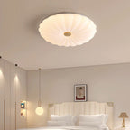 Modern Minimalist Round Flower Stripe Acrylic Shade Wood LED Flush Mount Ceiling Light for Bedroom