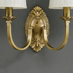 Traditional Vintage Curved Pole Round Trapezoidal Stripe Fabric Shade Brass 1/2 Light Wall Sconce Lamp For Living Room
