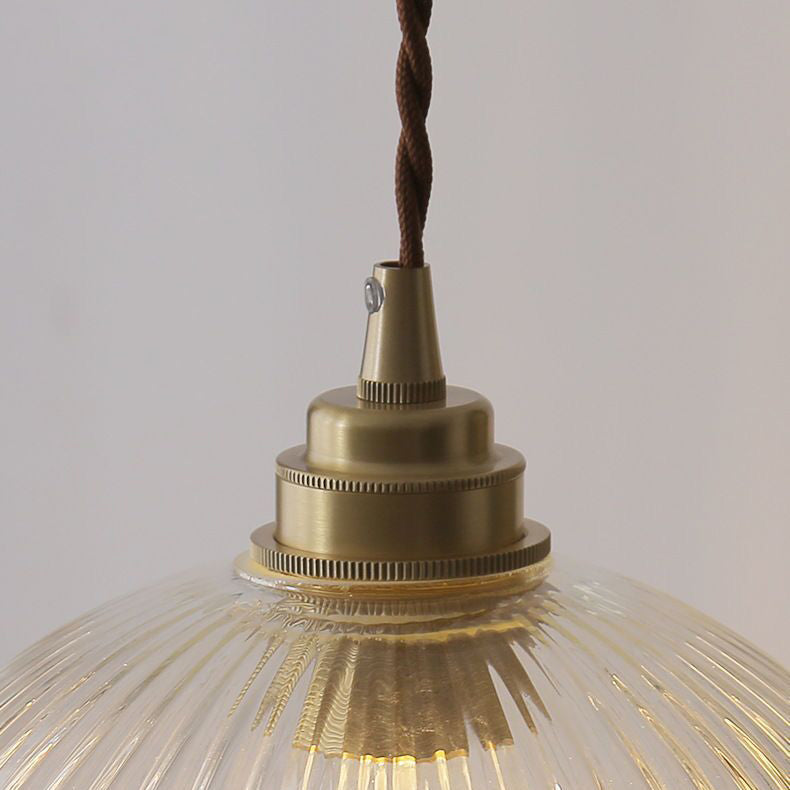 Traditional Japanese Globe Striped Glass Shade Iron 1-light Pendant Light for Living Room BulbSquare