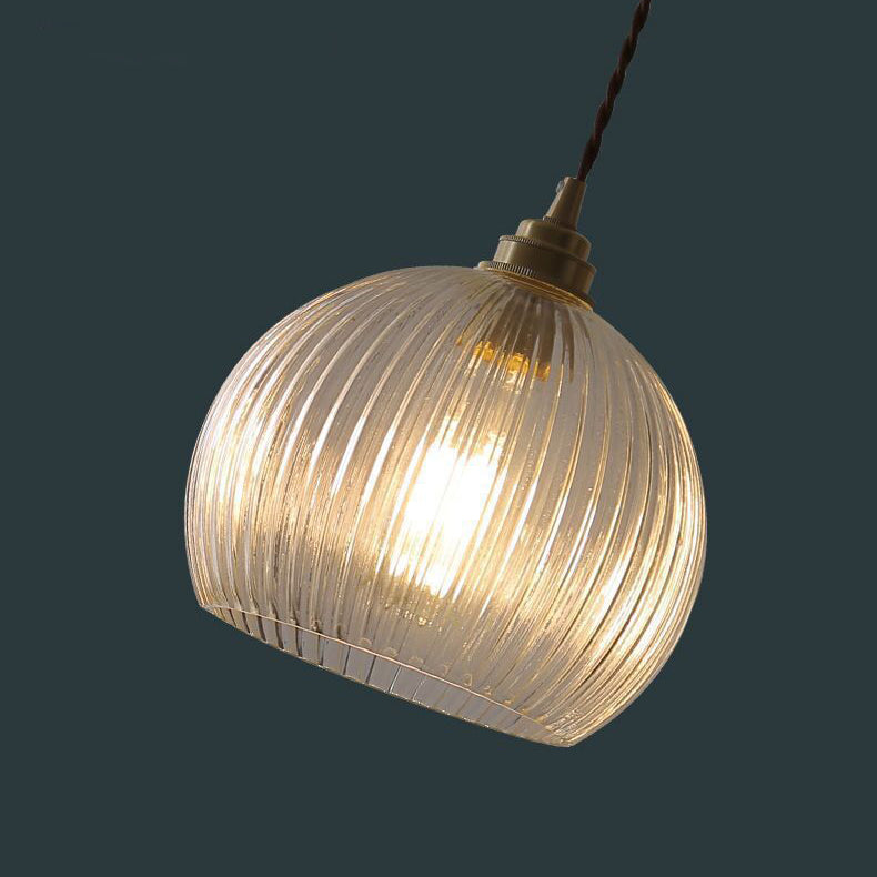 Traditional Japanese Globe Striped Glass Shade Iron 1-light Pendant Light for Living Room BulbSquare