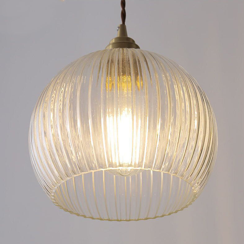 Traditional Japanese Globe Striped Glass Shade Iron 1-light Pendant Light for Living Room BulbSquare