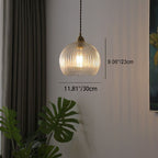 Traditional Japanese Globe Striped Glass Shade Iron 1-light Pendant Light for Living Room BulbSquare