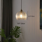 Traditional Japanese Globe Striped Glass Shade Iron 1-light Pendant Light for Living Room BulbSquare