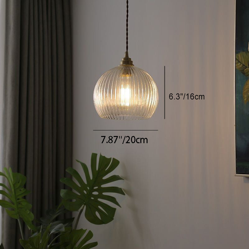 Traditional Japanese Globe Striped Glass Shade Iron 1-light Pendant Light for Living Room BulbSquare