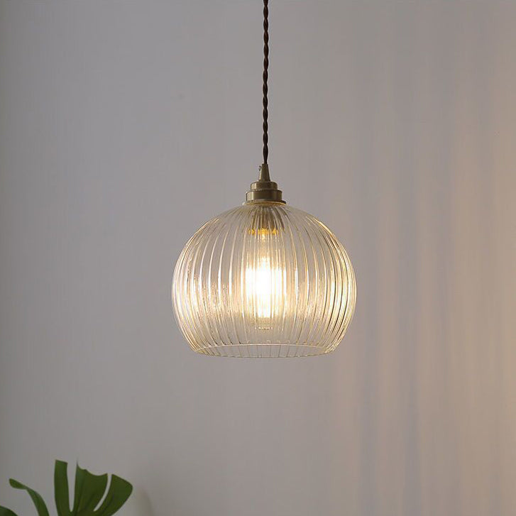 Traditional Japanese Globe Striped Glass Shade Iron 1-light Pendant Light for Living Room BulbSquare