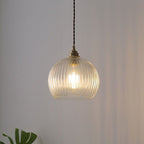Traditional Japanese Globe Striped Glass Shade Iron 1-light Pendant Light for Living Room BulbSquare