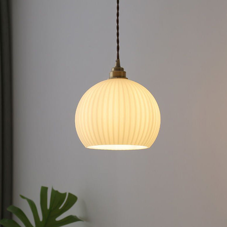 Traditional Japanese Globe Striped Glass Shade Iron 1-light Pendant Light for Living Room BulbSquare