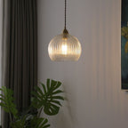 Traditional Japanese Globe Striped Glass Shade Iron 1-light Pendant Light for Living Room BulbSquare